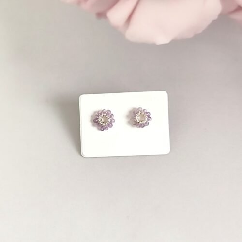 Aros flor rosado tejidos a mano Gise Artejoya